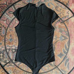 LULUs Sleek Style Black Funnel Neck Bodysuit